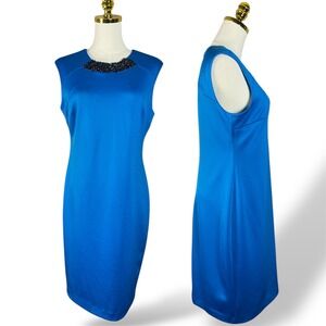 Karl Lagerfeld Paris Blue Beaded Neck Sheath Dress Size 8